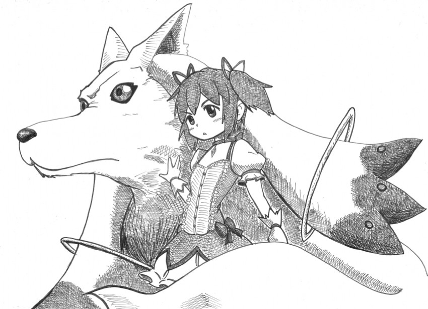 kaname madoka and kyubey (mahou shoujo madoka magica) drawn by yorihito_(dairininn)