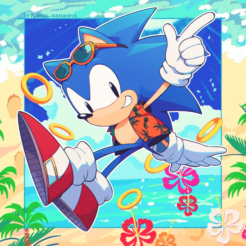 sonic the hedgehog and classic sonic (sonic and 1 more) drawn by show_chiku-by