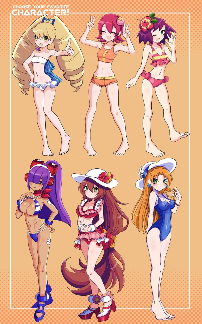 iris, sonia strumm, luna platz, mayl sakurai, layer, and 3 more (mega man and 4 more) drawn by koshianpancake