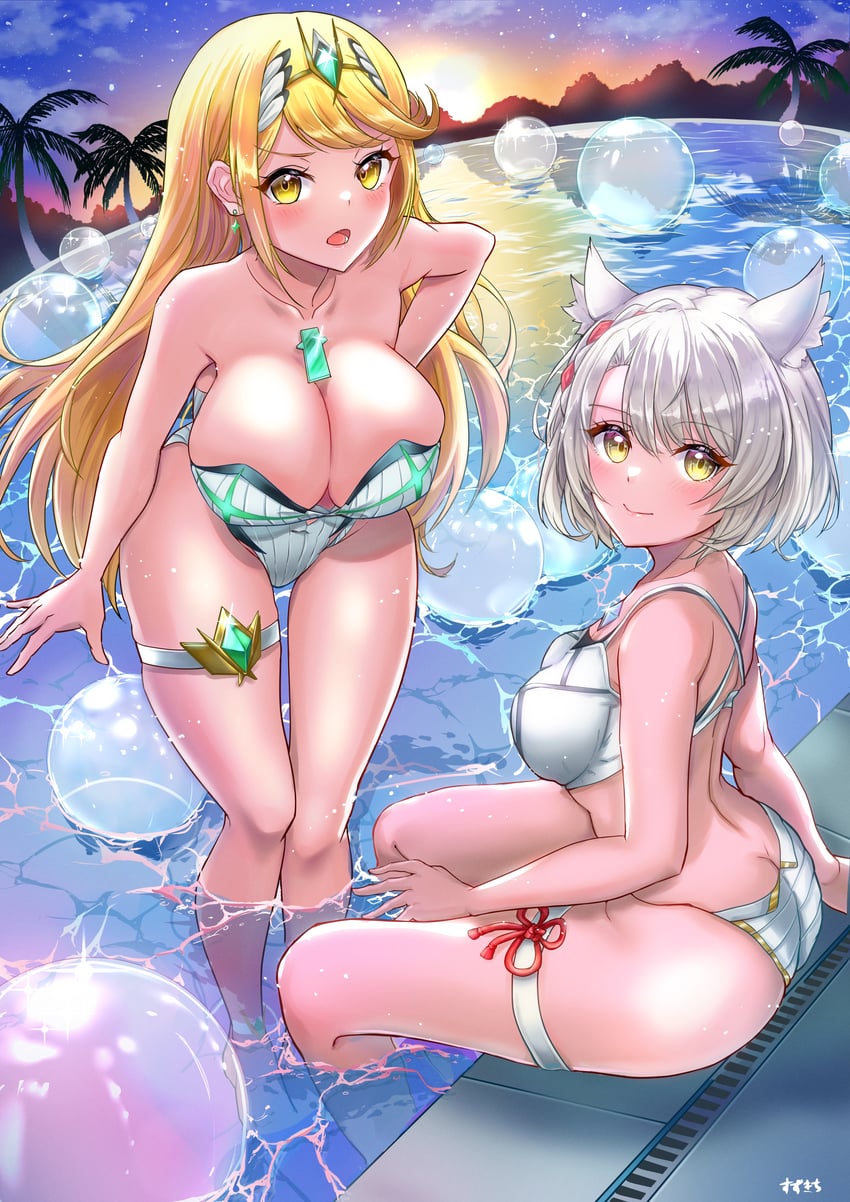 mio and mythra (xenoblade chronicles and 2 more) drawn by suzukichi_(user_pwmc7427)