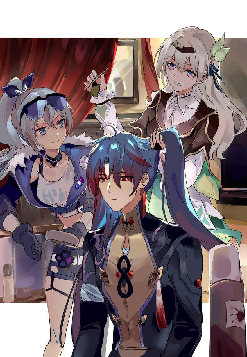 firefly, silver wolf, and blade (honkai and 1 more) drawn by yelaoqwq
