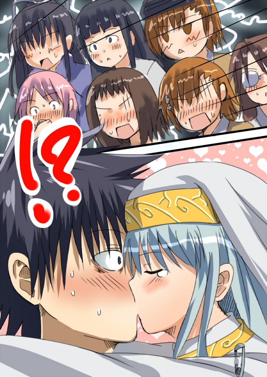 misaka mikoto, kamijou touma, index, misaka imouto, kanzaki kaori, and 4 more (toaru majutsu no index and 1 more) drawn by youday