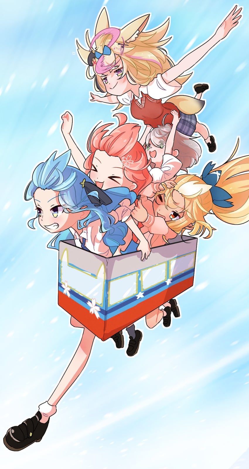 hoshimachi suisei, sakura miko, shirogane noel, shiranui flare, and omaru polka (hololive and 1 more) drawn by dezhsieh