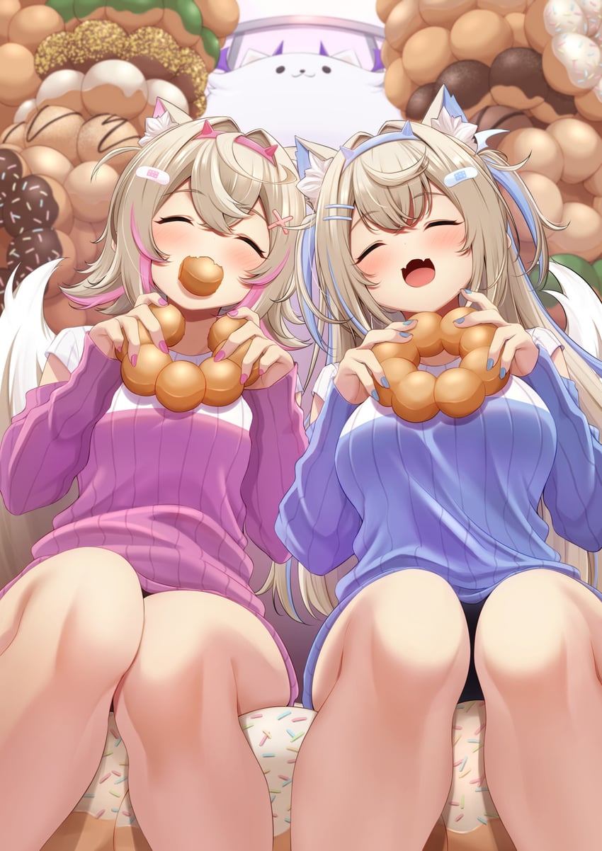 fuwawa abyssgard, mococo abyssgard, and perroccino (hololive and 1 more) drawn by kaigan
