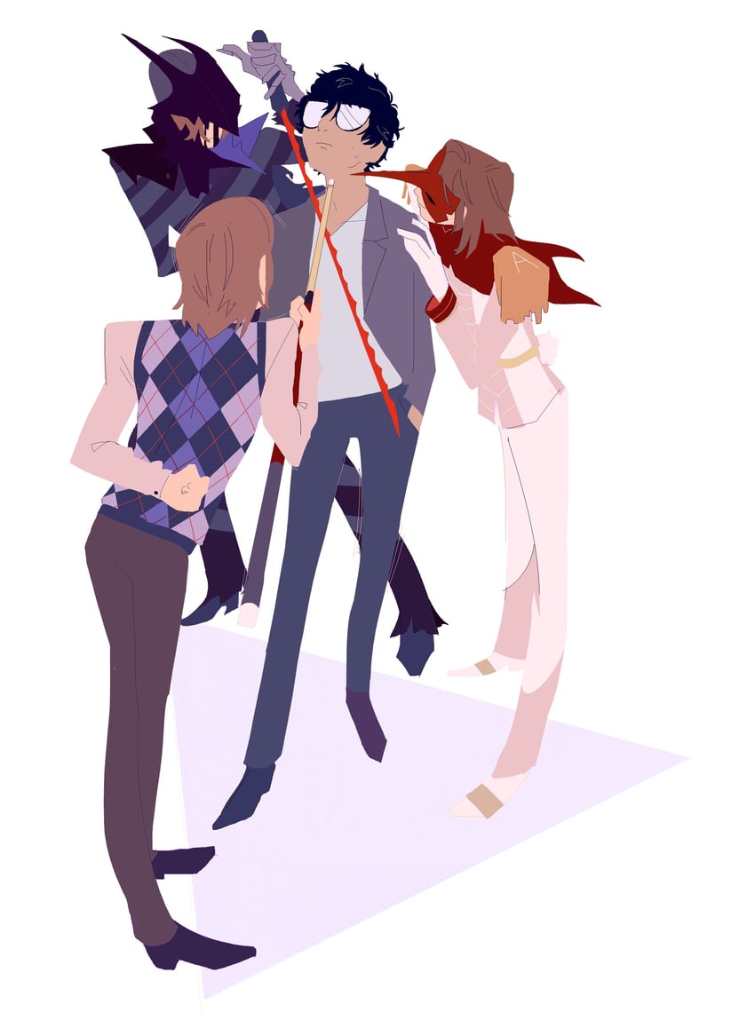 amamiya ren, akechi gorou, crow, and black mask (persona and 1 more) drawn by shegnanny