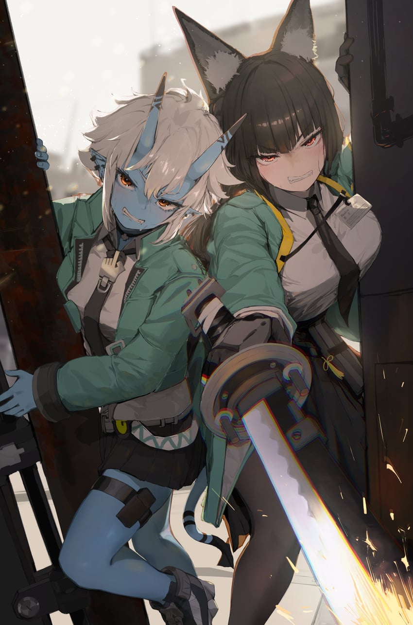 hoshimi miyabi and soukaku (zenless zone zero) drawn by mmk_(majinai_no_mori)