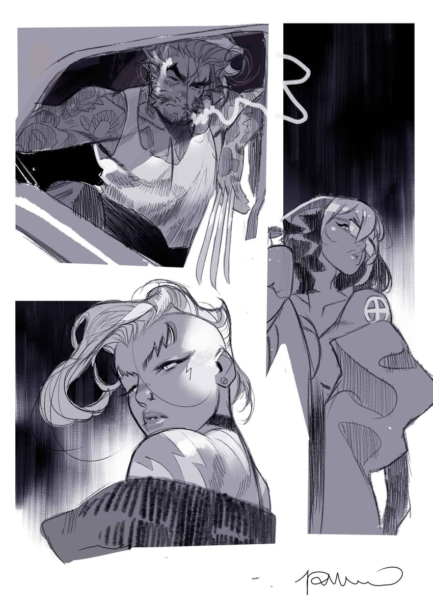 wolverine, storm, and rogue (marvel and 1 more) drawn by simone_di_meo