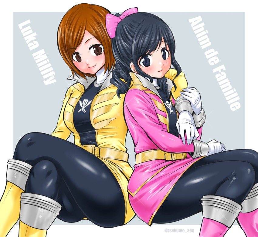 luka millfy, ahim de famille, gokai yellow, and gokai pink (super sentai and 1 more) drawn by abe_tsukumo