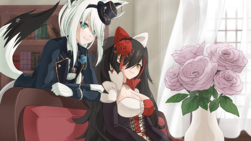 shirakami fubuki and ookami mio (hololive) drawn by hal_(residenthalu)
