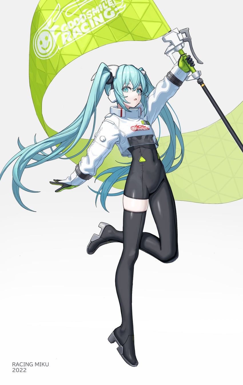 hatsune miku and racing miku (vocaloid and 1 more) drawn by kawara_pigeon
