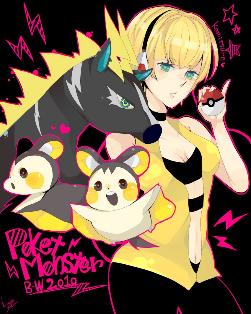 elesa, emolga, and zebstrika (pokemon and 1 more) drawn by kisaragi_yuu_(fallen_sky)