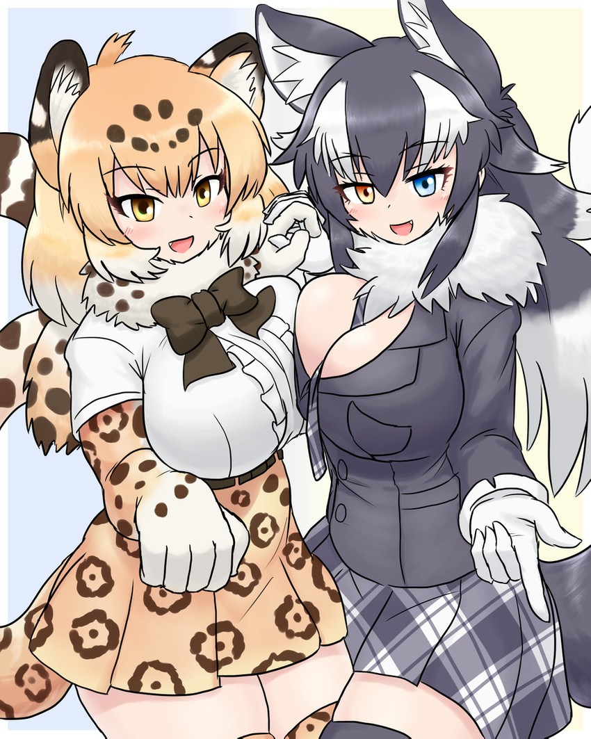 grey wolf and jaguar (kemono friends) drawn by mo23