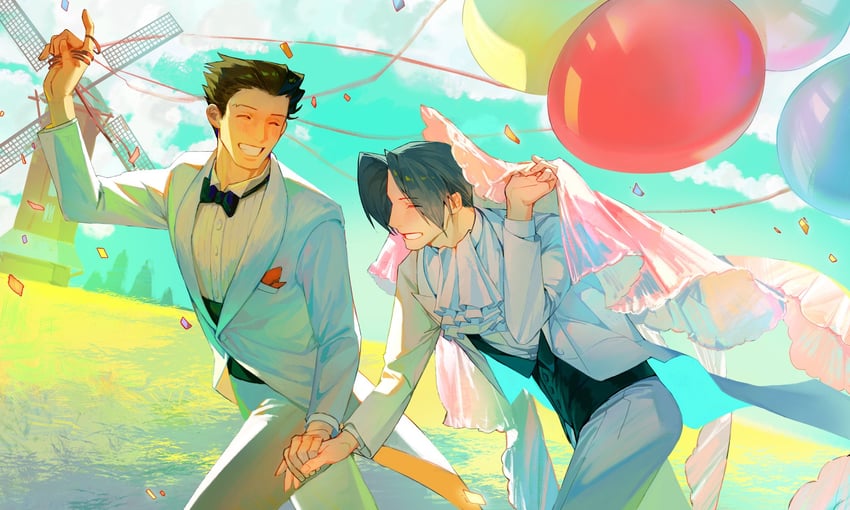 phoenix wright and miles edgeworth (ace attorney) drawn by ccxql99