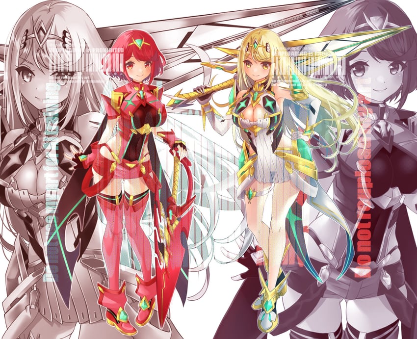 pyra and mythra (xenoblade chronicles and 1 more) drawn by usakumapo_nano