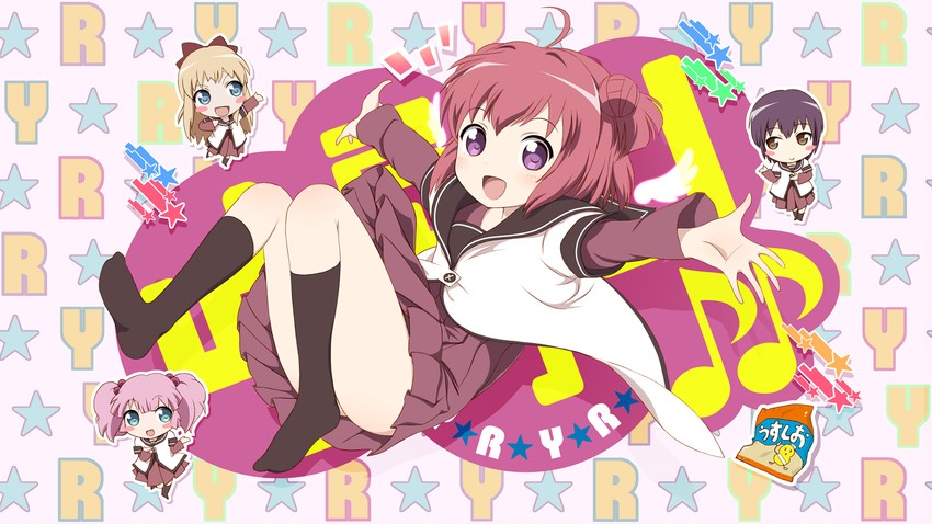 toshinou kyouko, akaza akari, funami yui, and yoshikawa chinatsu (yuruyuri) drawn by pikuseru