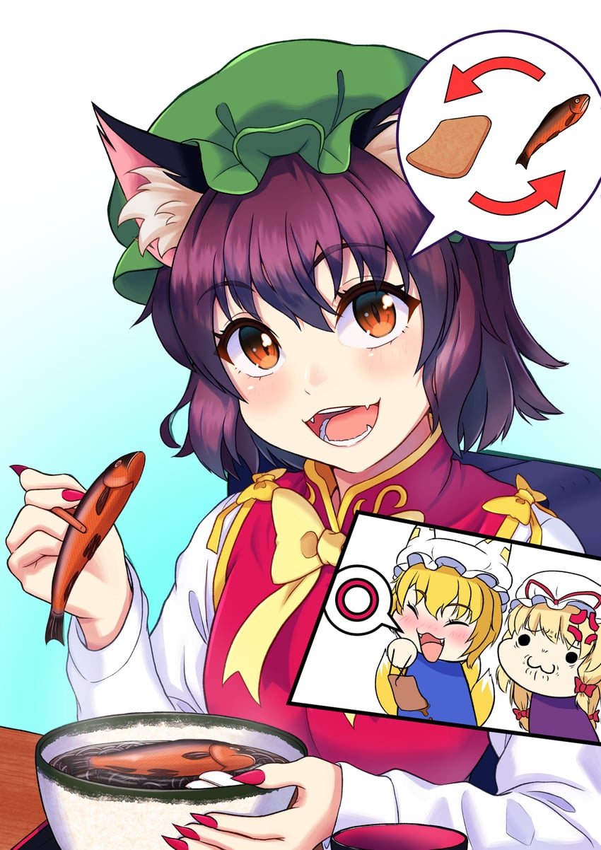 yakumo yukari, yakumo ran, and chen (touhou) drawn by jouzou