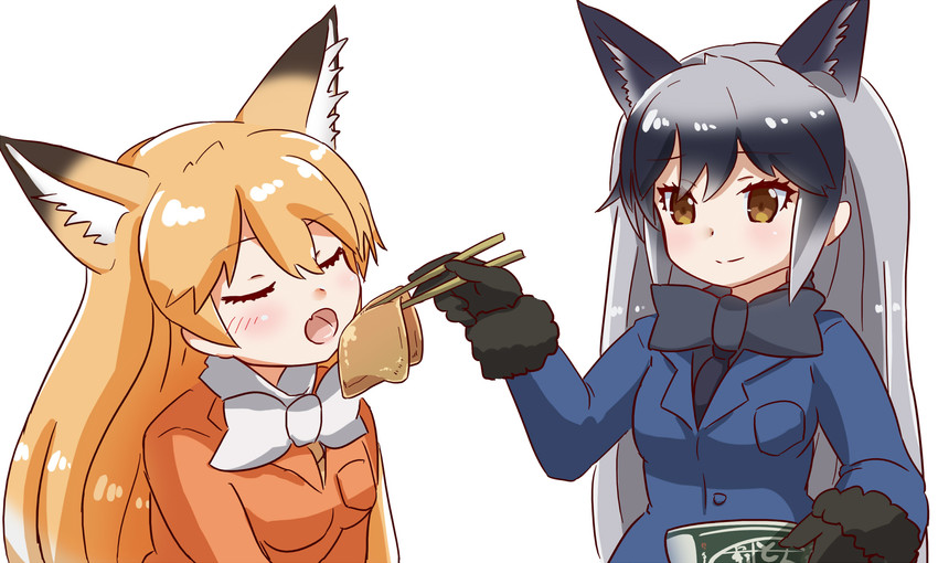silver fox and ezo red fox (kemono friends) drawn by lya_nko