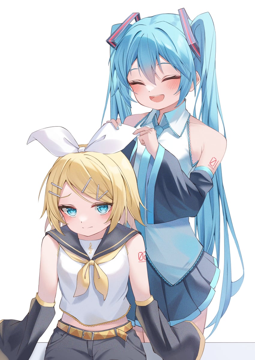 hatsune miku and kagamine rin (vocaloid) drawn by ryaru_ryaru