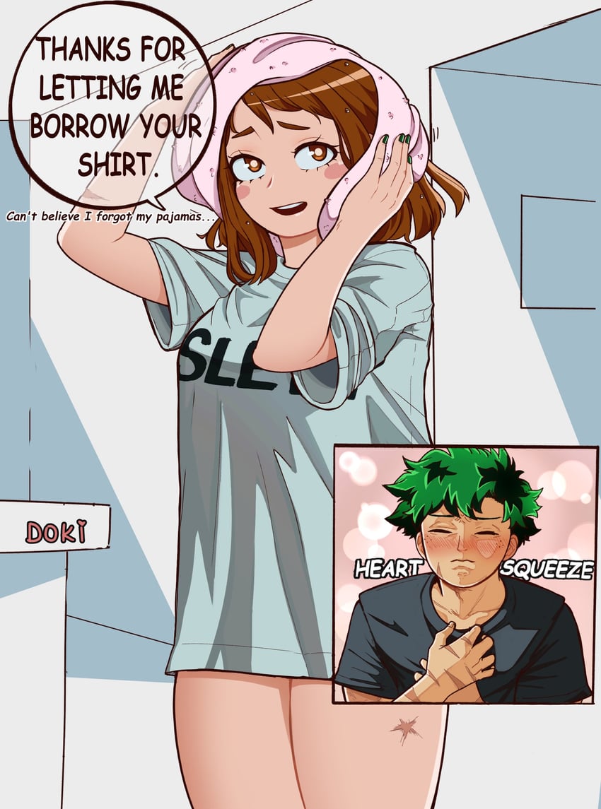 midoriya izuku and uraraka ochaco (boku no hero academia) drawn by dokidokicat