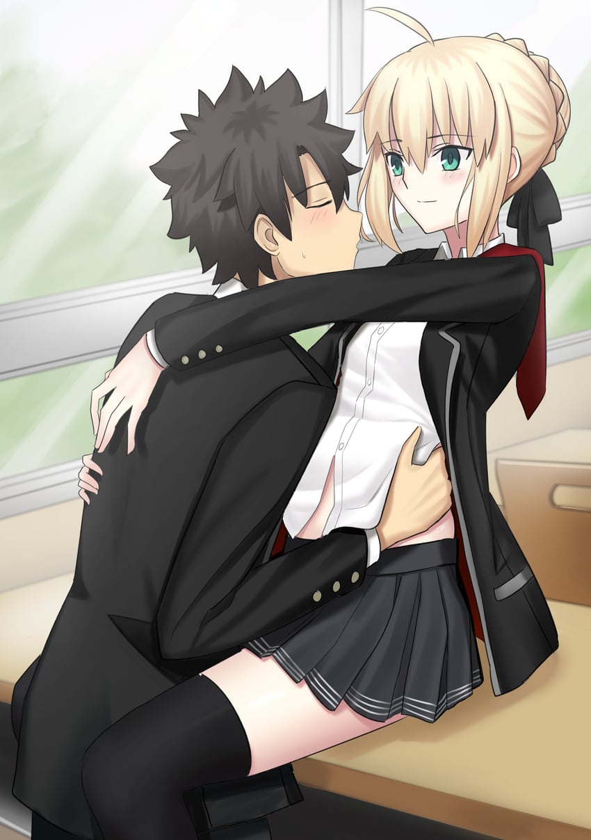 artoria pendragon, saber, and fujimaru ritsuka (fate and 1 more) drawn by longdq3008