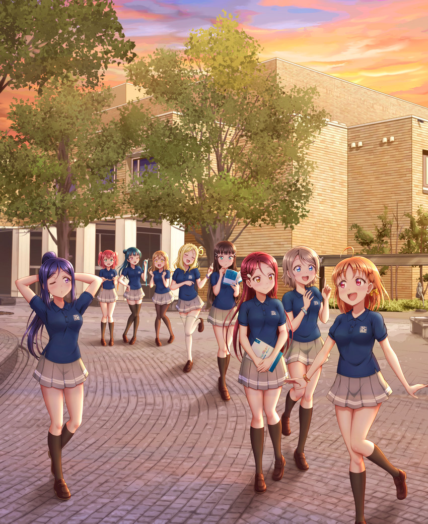 watanabe you, tsushima yoshiko, sakurauchi riko, takami chika, matsuura kanan, and 4 more (love live! and 1 more) drawn by ckst