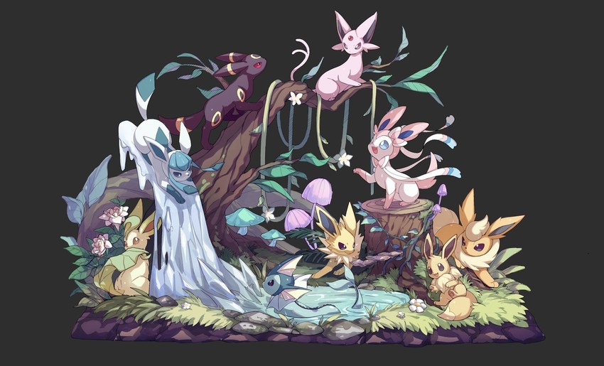 eevee, sylveon, umbreon, glaceon, vaporeon, and 4 more (pokemon) drawn by lanjiujiu