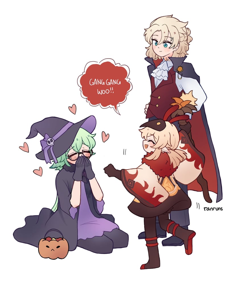 klee, albedo, sucrose, and abyss mage (genshin impact) drawn by ranruns6308