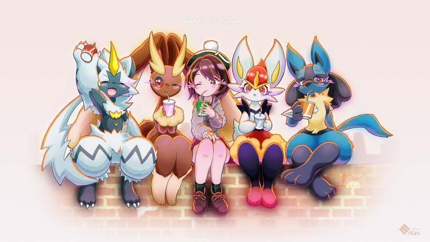 gloria, lucario, lopunny, cinderace, and zeraora (pokemon and 1 more) drawn by mash16