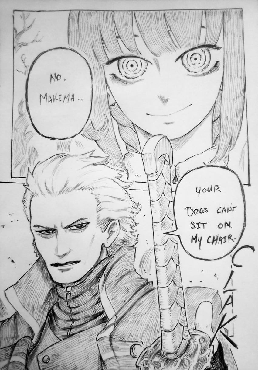 makima and vergil (chainsaw man and 2 more) drawn by chronozbergh