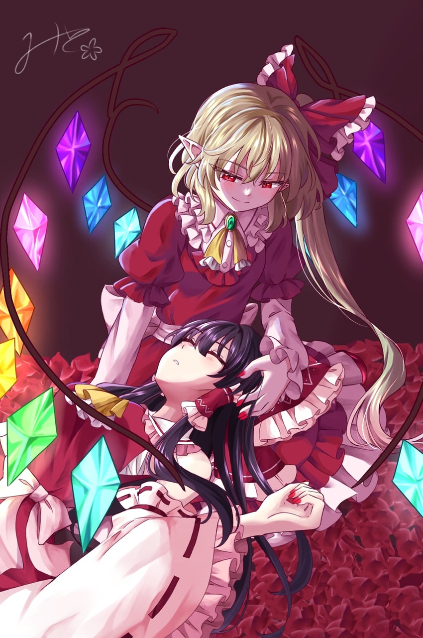 hakurei reimu and flandre scarlet (touhou) drawn by mito_(fate)