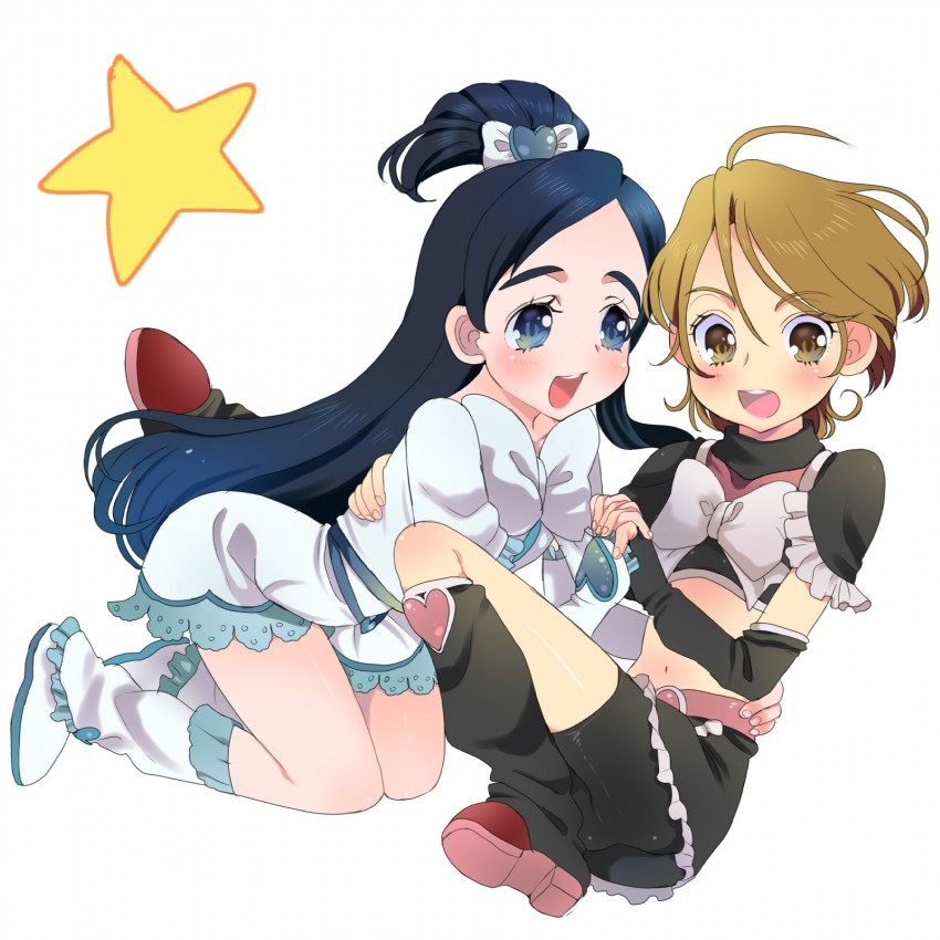 misumi nagisa, yukishiro honoka, cure black, and cure white (precure and 1 more) drawn by oomuro_(omuraisu)