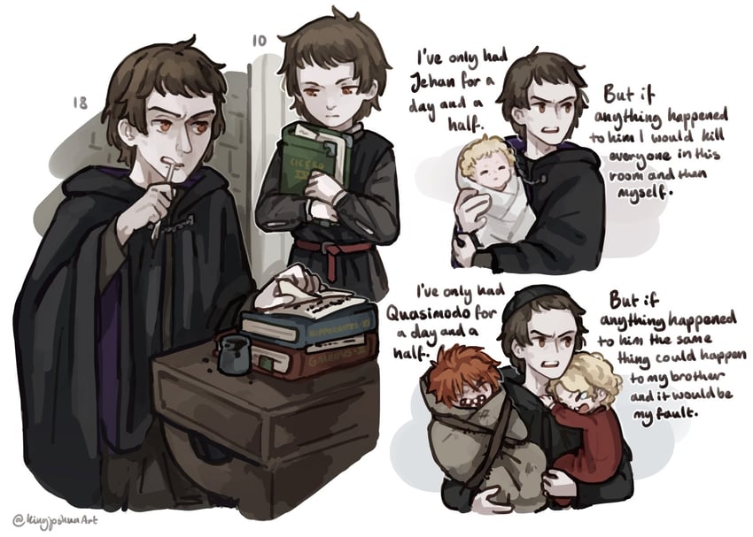 claude frollo, quasimodo, and jehan frollo (the hunchback of notre dame) drawn by kingjoshua