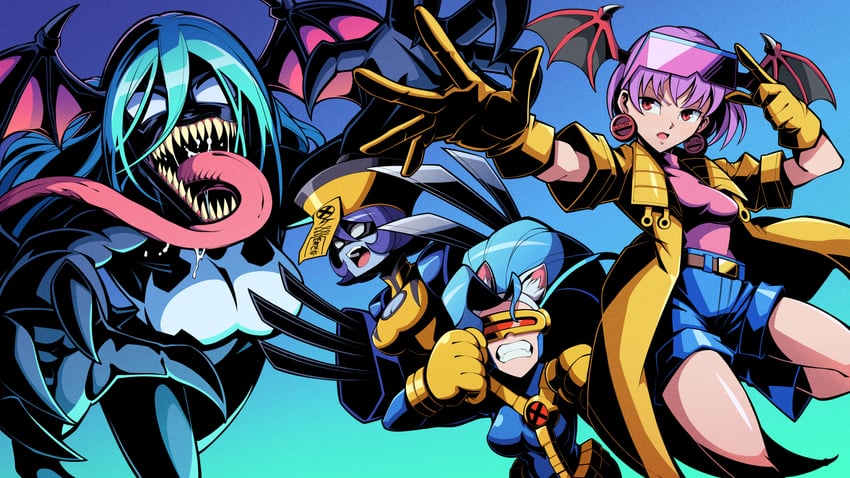 morrigan aensland, lilith, felicia, wolverine, hsien-ko, and 3 more (marvel and 3 more) drawn by pechamaju