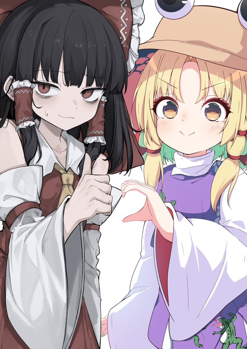 hakurei reimu and moriya suwako (touhou) drawn by darumoon and hisha_(kan_moko)
