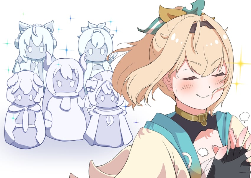 sakamata chloe, la+ darknesss, hakui koyori, kazama iroha, and takane lui (hololive) drawn by mimo_(mimo_illust)