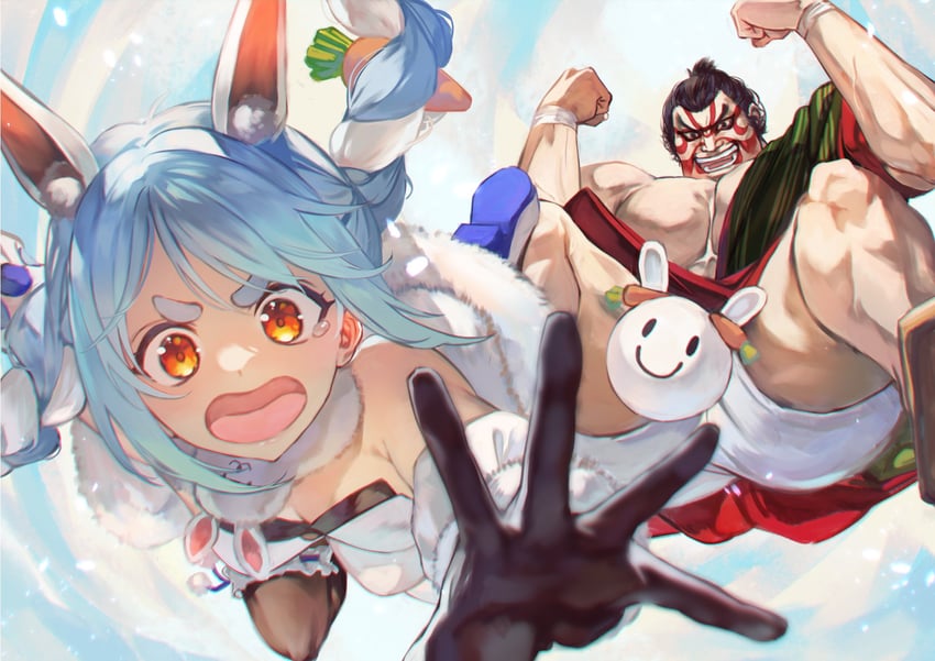 usada pekora, don-chan, pekomon, and e. honda (hololive and 2 more) drawn by otsudou