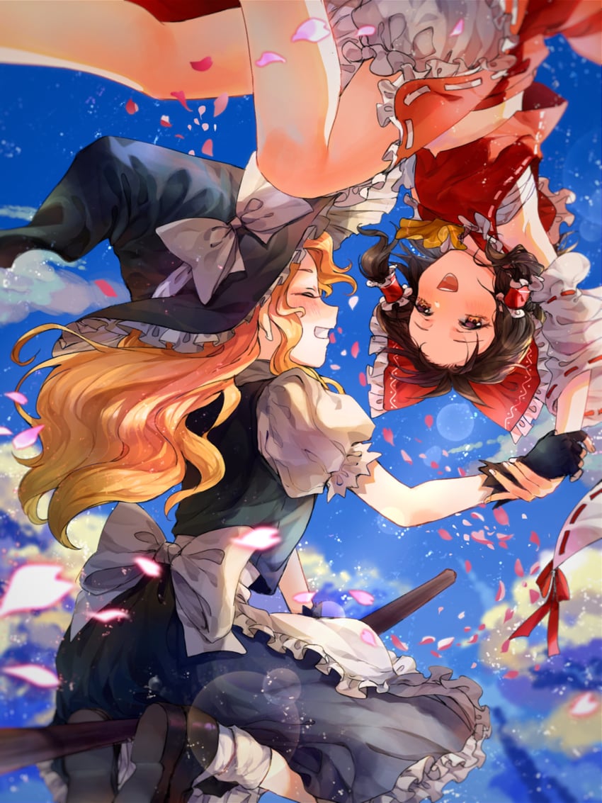 hakurei reimu and kirisame marisa (touhou) drawn by aihara-rina
