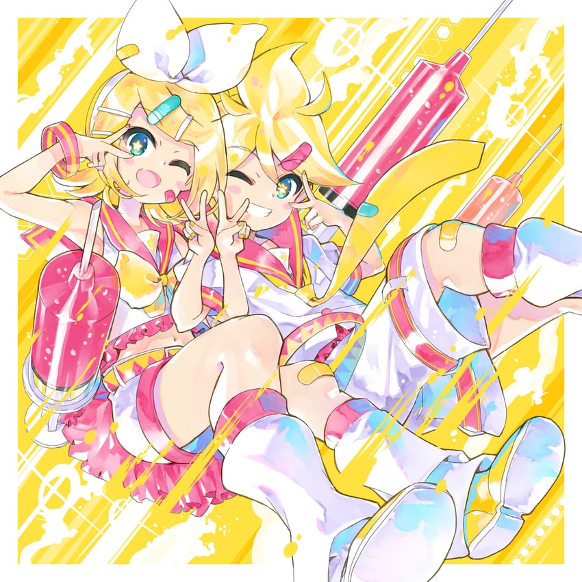 kagamine rin and kagamine len (vocaloid) drawn by kei_(keigarou)