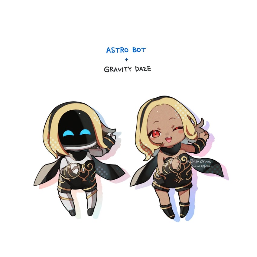kitten and astro bot (gravity daze and 2 more) drawn by satono_omo