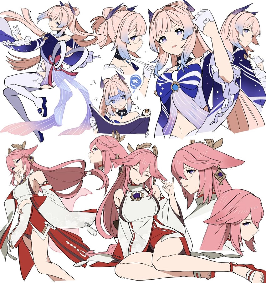 yae miko and sangonomiya kokomi (genshin impact) drawn by hidakarumen