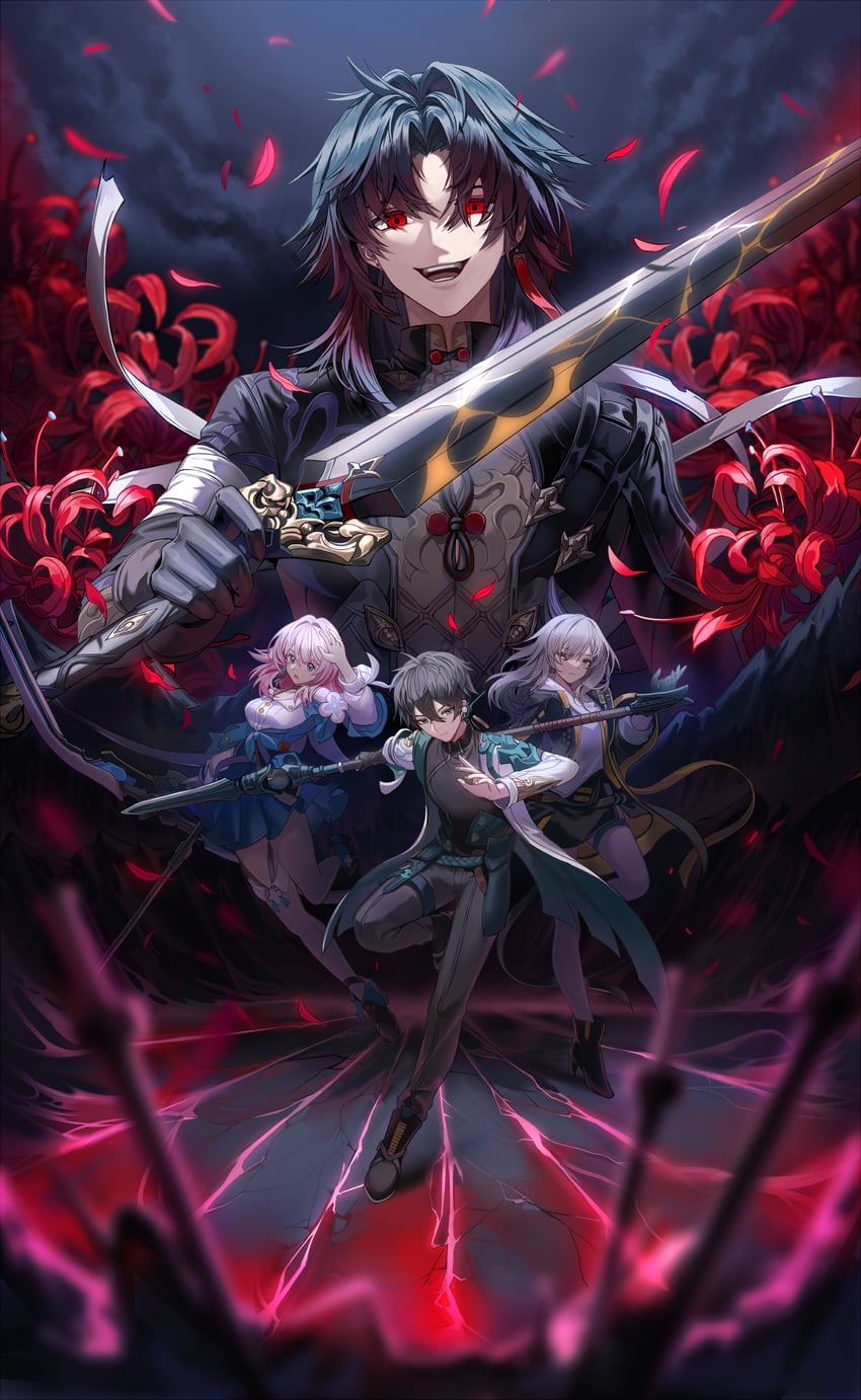 trailblazer, stelle, march 7th, dan heng, and blade (honkai and 1 more) drawn by silence_girl