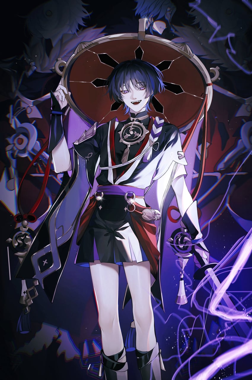 scaramouche, dottore, and pyroslinger bracer (genshin impact) drawn by ritsu_0409