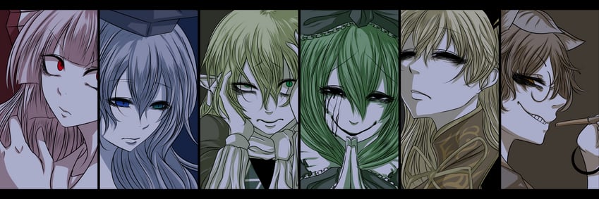 fujiwara no mokou, kamishirasawa keine, mizuhashi parsee, kagiyama hina, junko, and 1 more (touhou) drawn by sei_no_ji