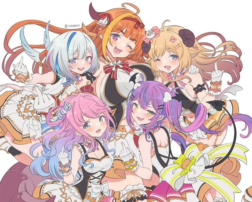 tokoyami towa, amane kanata, kiryu coco, tsunomaki watame, and himemori luna (hololive) drawn by vinhnyu