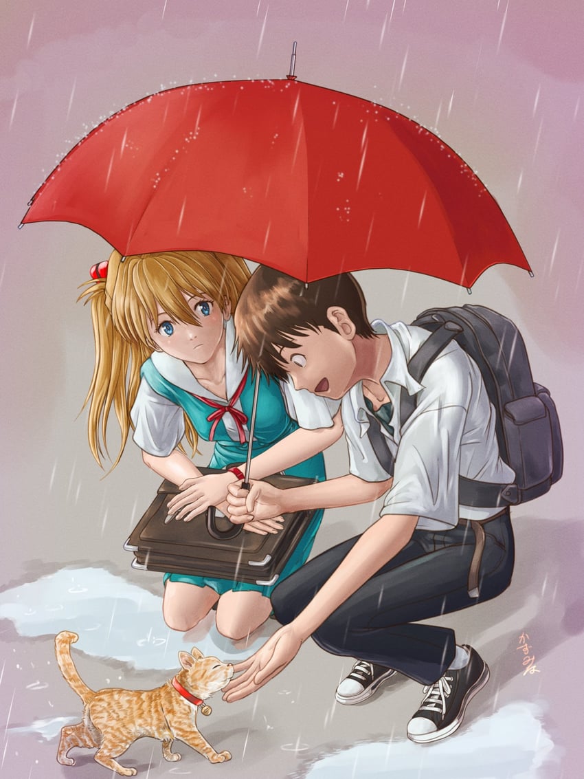 souryuu asuka langley and ikari shinji (neon genesis evangelion) drawn by kazumina