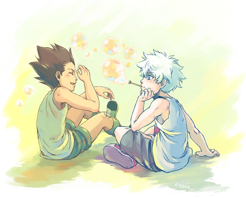 killua zoldyck and gon freecss (hunter x hunter) drawn by shougin