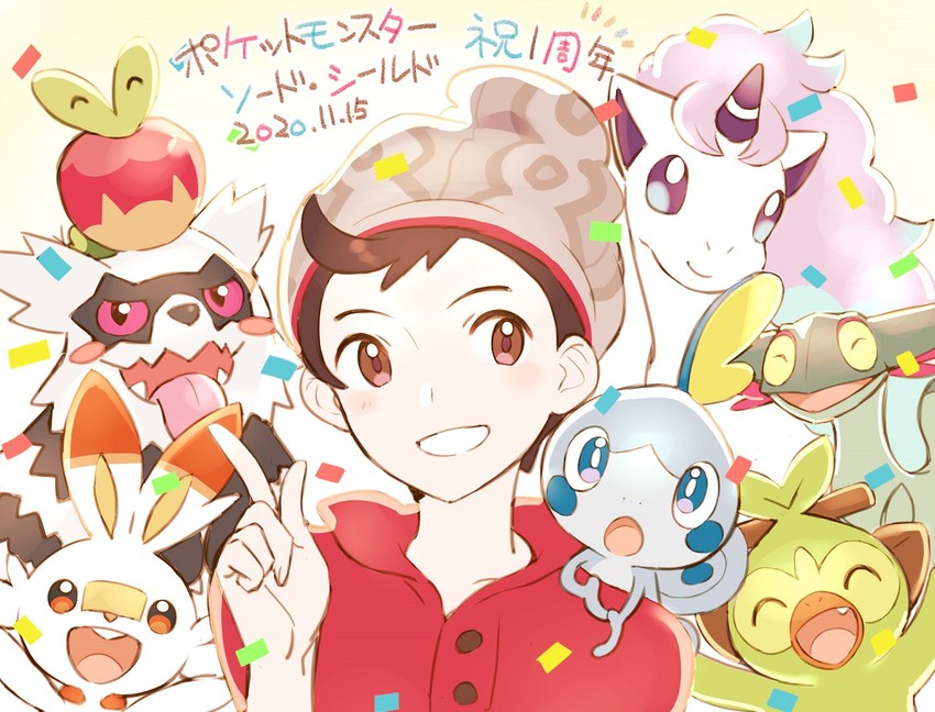 scorbunny, sobble, victor, grookey, applin, and 3 more (pokemon and 1 more) drawn by tudurimike