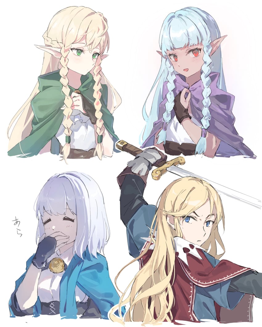 rosalinde, eltolinde, aramis, and sharon (unicorn overlord) drawn by kafuuchino_(chouti)