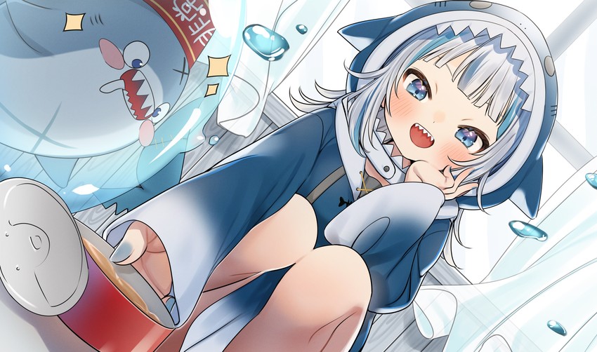 gawr gura and bloop (hololive and 1 more) drawn by kuma_daigorou