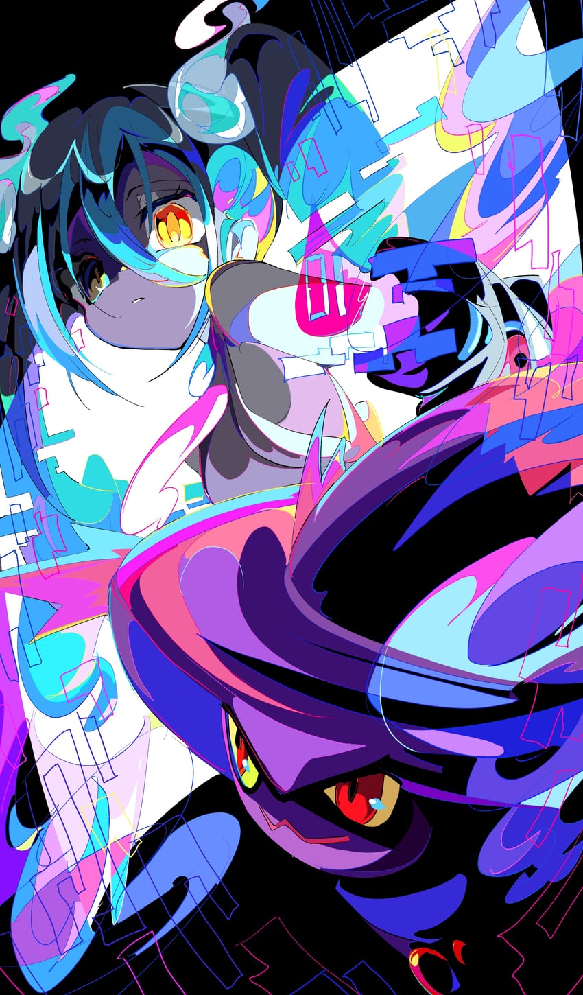 hatsune miku, mismagius, and ghost miku (pokemon and 2 more) drawn by kasaki_sakura